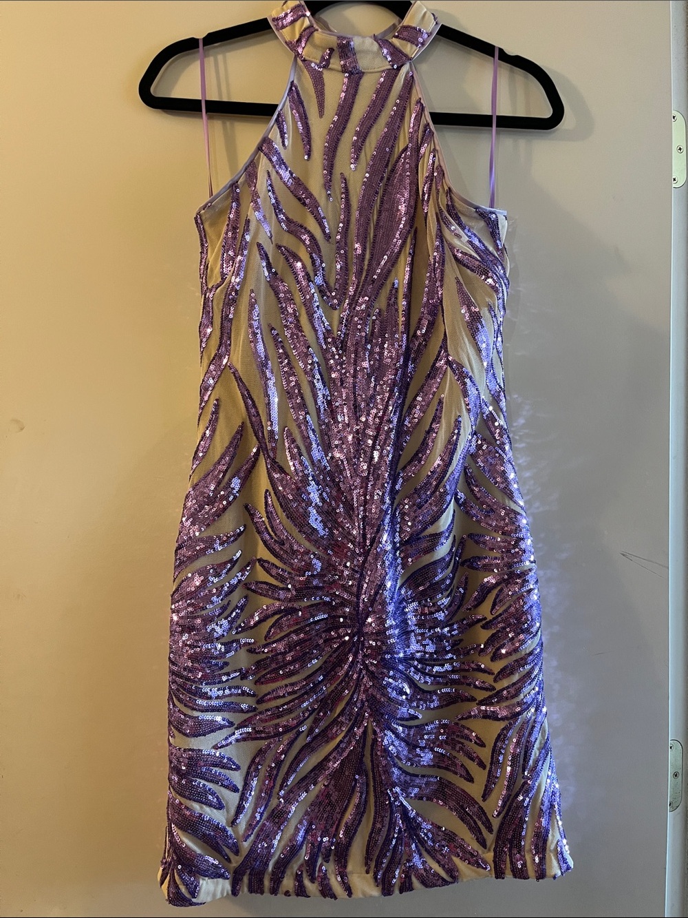 Fashion Nova Lavender Sequin Halter Bodycon Mini Dress - Picture 5 of 8